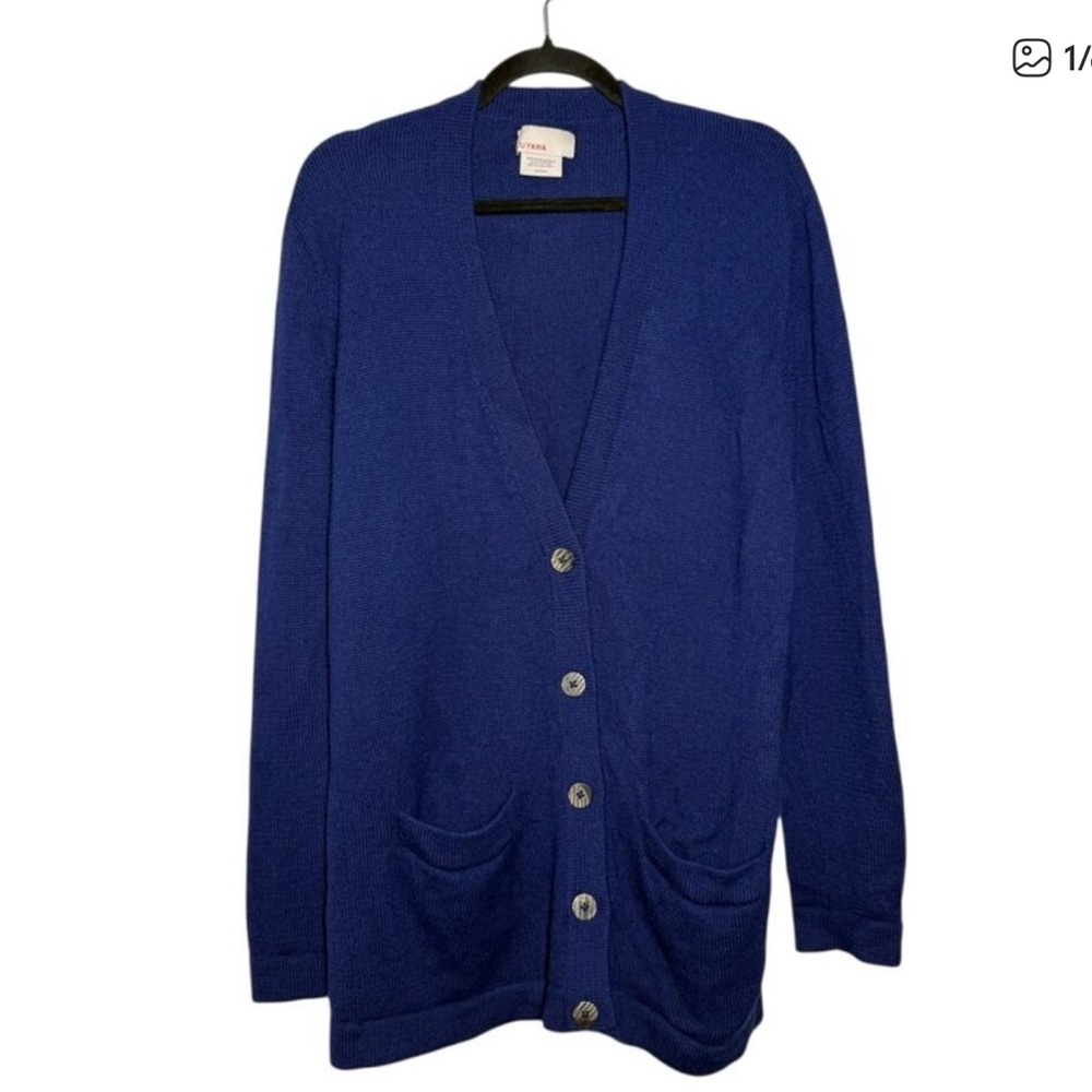 Cuyana Blue Baby Alpaca Button Front Long Relaxed Cardigan Sweater Xsmall